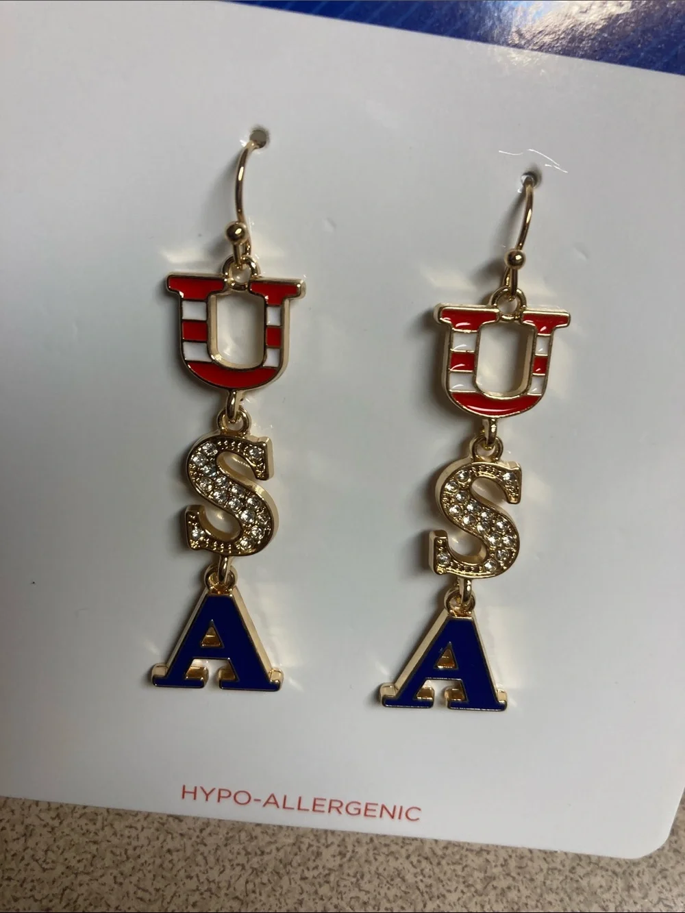 Red, White & Blue USA Letter Dangle Earrings
